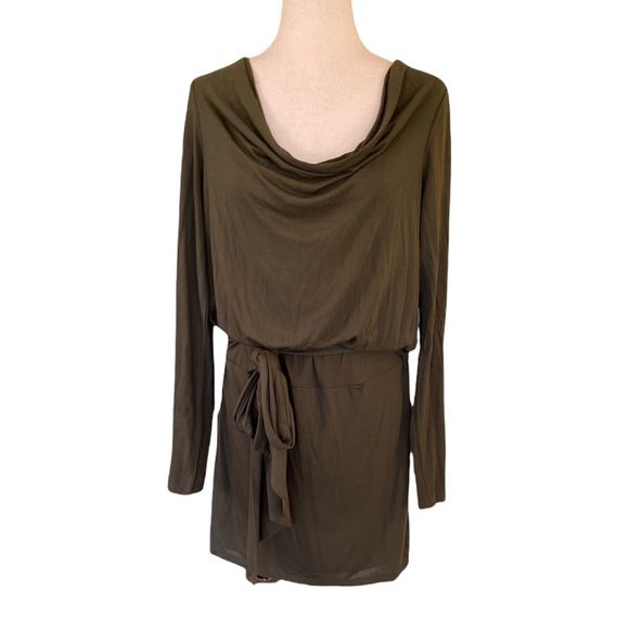 Haute Hippie Army Green Draped Faux Wrap Drop Waist Modal Jersey Tunic Dress - M - Picture 3 of 14